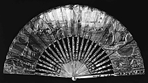Fan, mother-of-pearl, paper, gouache, metal, probably French